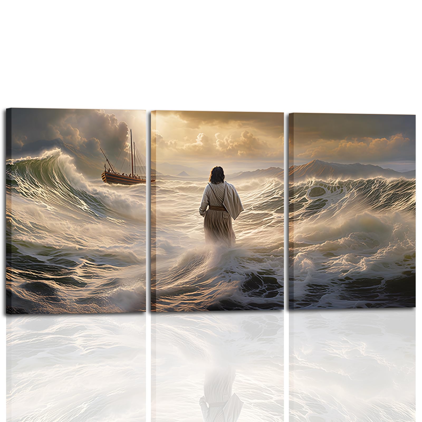 Framed Virgin Mary Wall Art Religious Christian Canvas Painting Blue Mother Surrounded by Clouds Spiritual Poster Print Picture for Living Room Prayer Room or Church 12x16in