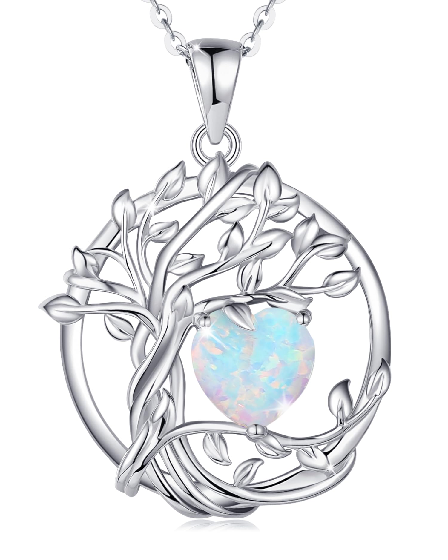 FANCIME Tree of Life Baum des Lebens Geburtstein Halskette Sterling Silber Anhänger Geburtstein Kette Edelstein Jahrestag Geburtstag Schmuck Weihnachten Geschenke für Damen Mama Ihre Frau