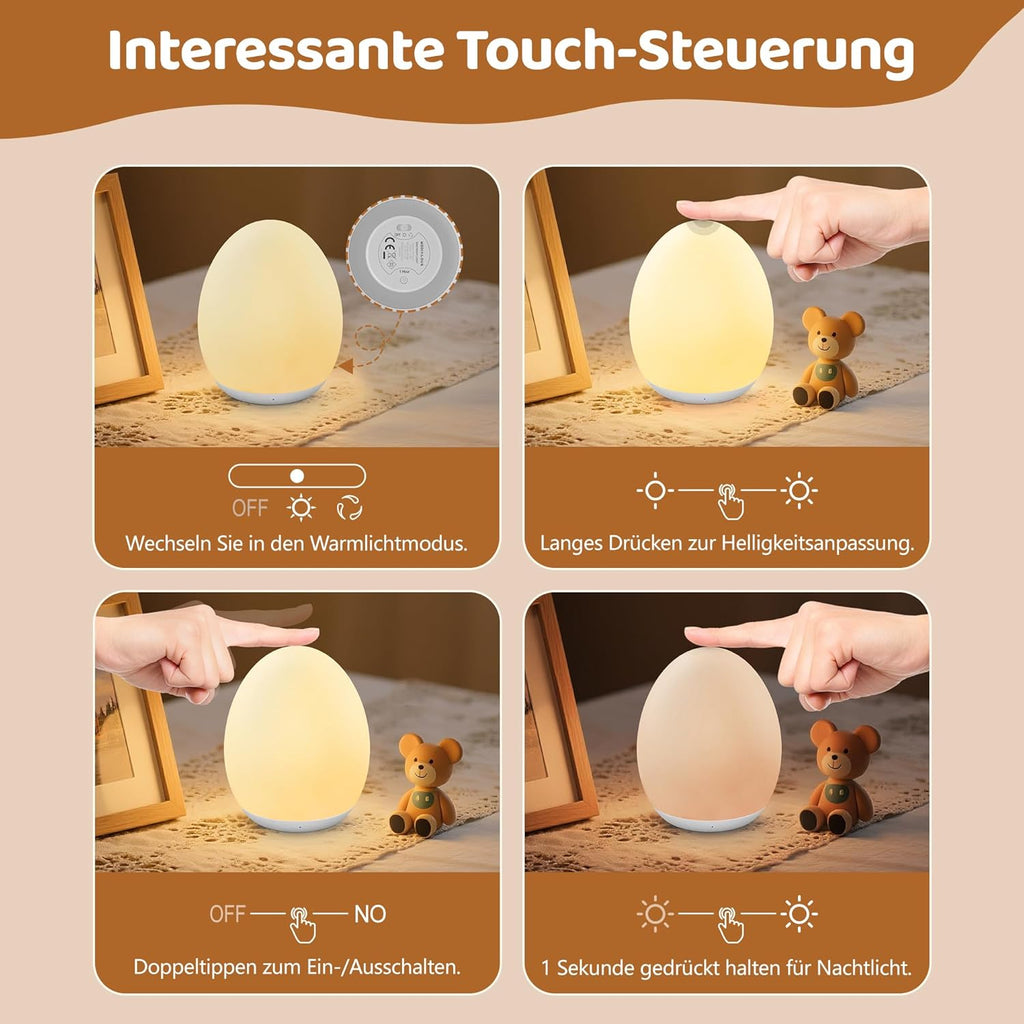 MediAcous Night Light, Night Lamp, Children's / Baby Night Light with 8 Colours & Nursing Light, Dimmable, USB LED Night Light with 1H Timer & Touch, Decoration for Baby and Toddler's Room Night Light