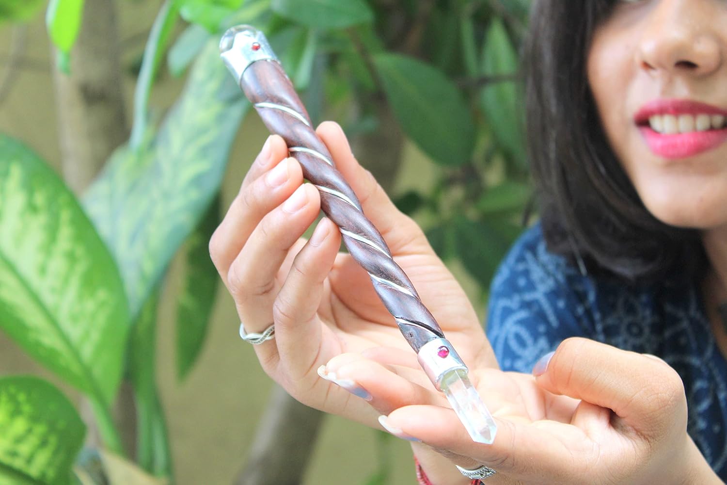 Jet International Beautiful Rosewood Plain Twisted Long Healing Stick Long Wall Himalayan Crystal Ball Point Nepal Tibetan India Asian Aura Energy Balance Garnet Cabochon Love Picture is