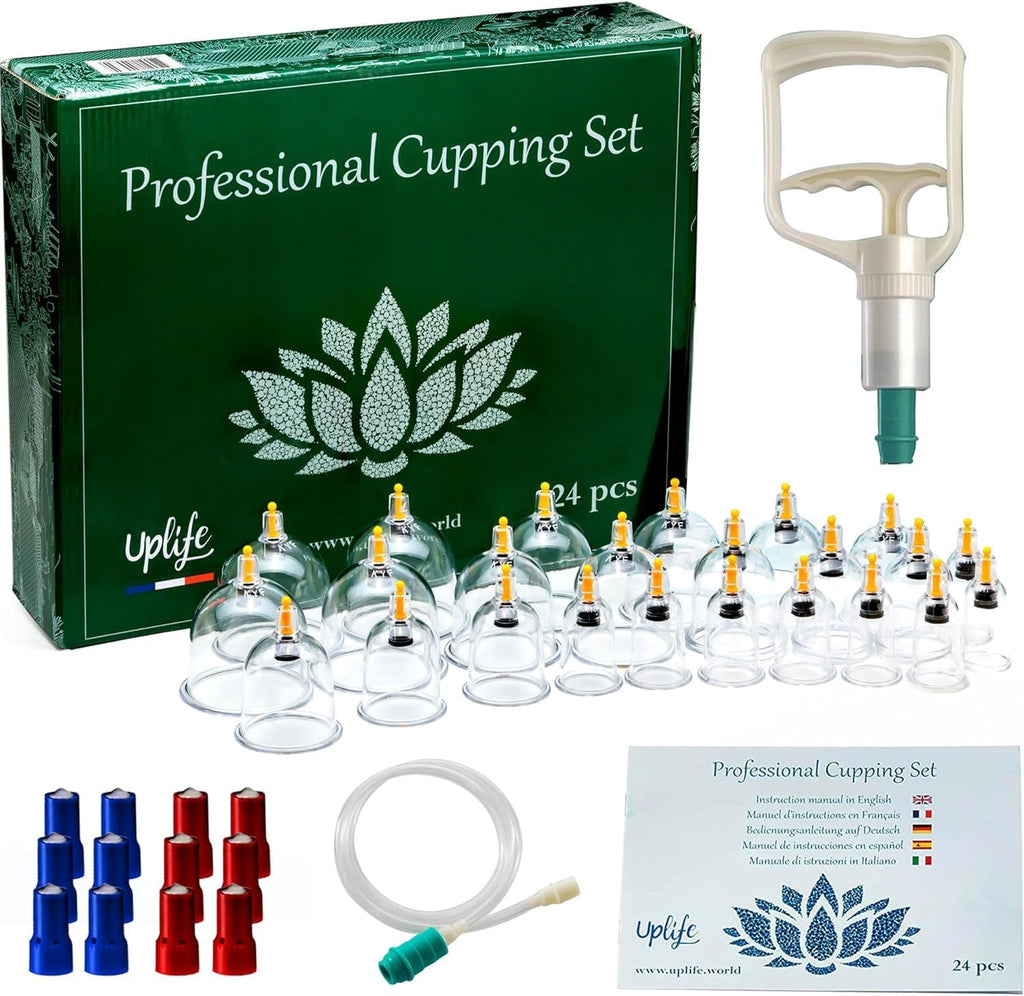 Uplife Schröpfgläser mit Vakuumpumpe - Schröpfset mit 24 Gläsern für Schröpfen & Cupping Therapie - Schröpfgerät & Massage Set Physiotherapie Zubehör - Cupping Set