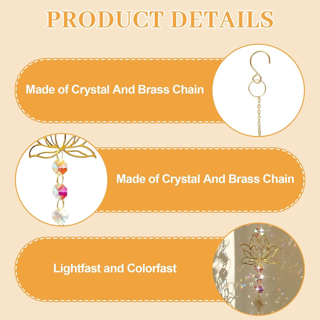 Lotus Crystal Sun Catcher, 11 x 8 x 2.5 cm, Premium Sun Catcher, Crystal & Sun Catcher, Elegant Lotus Pendant & Wind Chime, Perfect Window Decoration, Hanging for Home, Office