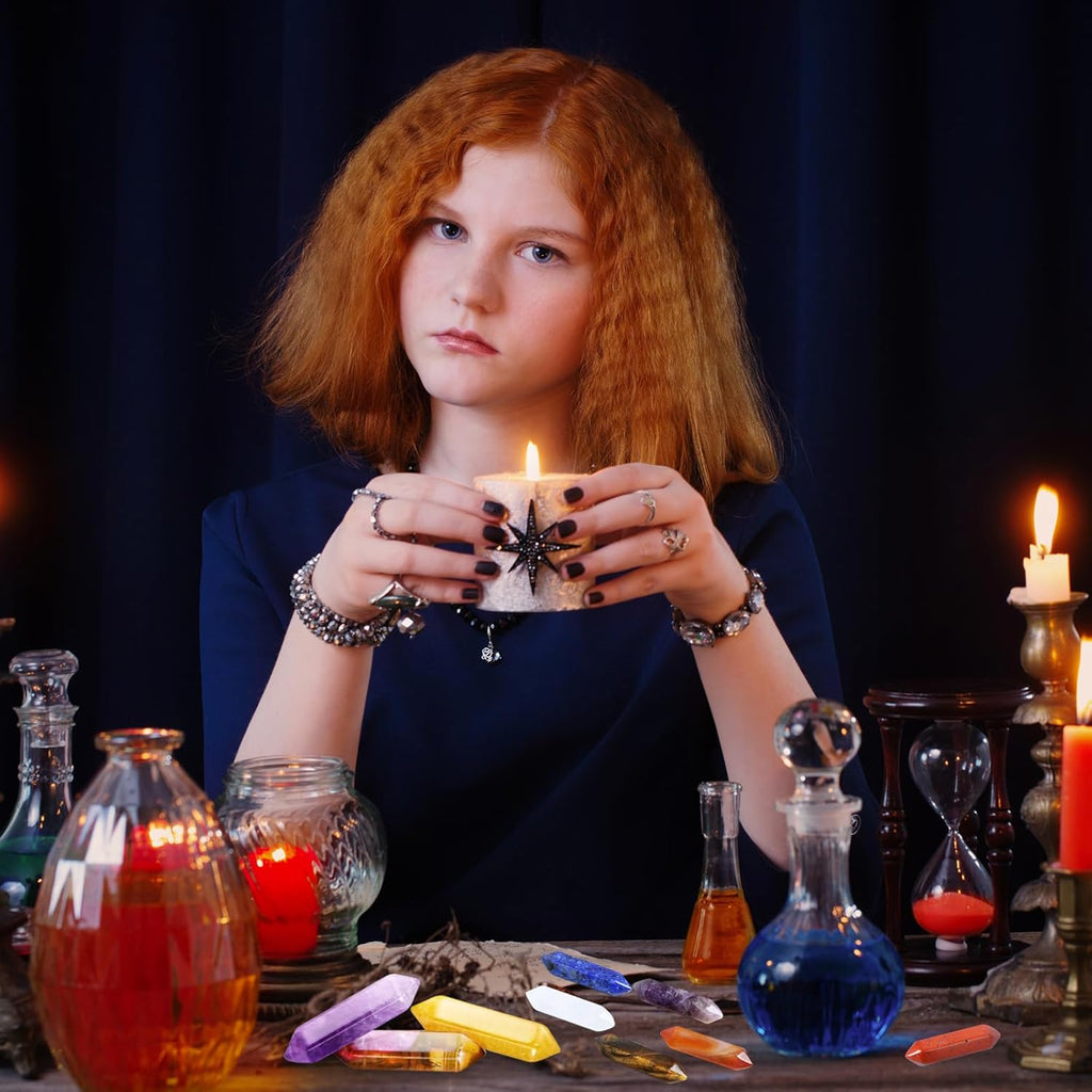 SaiXuan 20 Stück Edelstein Sechseckig, Natürliche Kristalle zur Chakren-Ausrichtung, Meditation & Energieheilung, Mit Amethyst, Obsidian, Tigerauge für Spirituelle Deko & DIY-Schmuck
