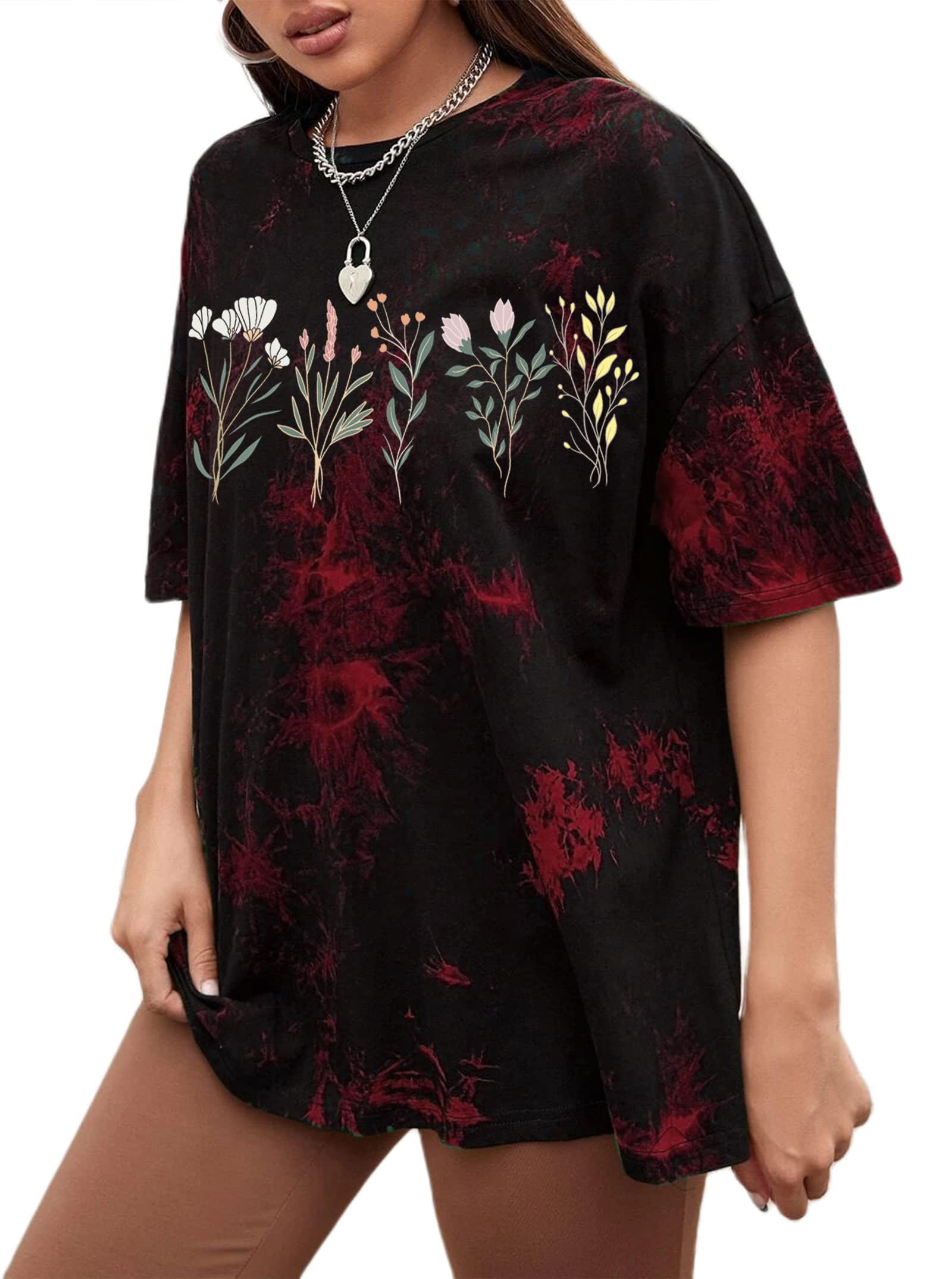 Remidoo Women's Casual Oversized T Shirt Short Sleeve Graphic Tee Letter Tie Dye Shirts