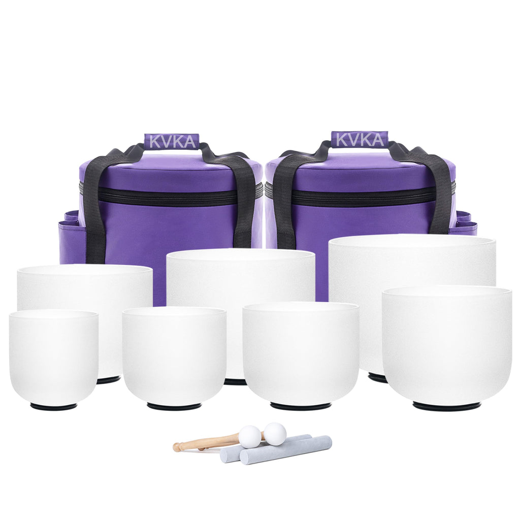 KVKA Kristall-Klangschalen Set, 6-12 inch 432Hz Gradien Quarz Chakra Sound Healing Klangschalen für Yoga Meditation Entspannung Stressabbau mit Tragetasche