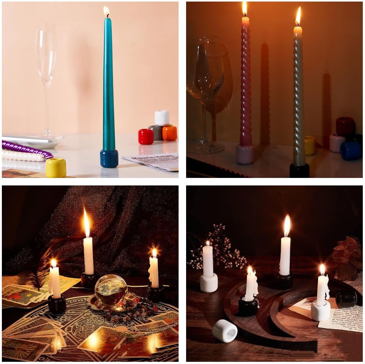 Kerzenhalter aus Keramik, 1,8 cm Durchmesser, kleiner Kerzenhalter für Zuhause, zum Werfen von Glockenspielen, Ritualen, Zaubern, Wachsamen, Wicca-Zubehör und mehr, 10 Stück (Keramik, mehrfarbig)