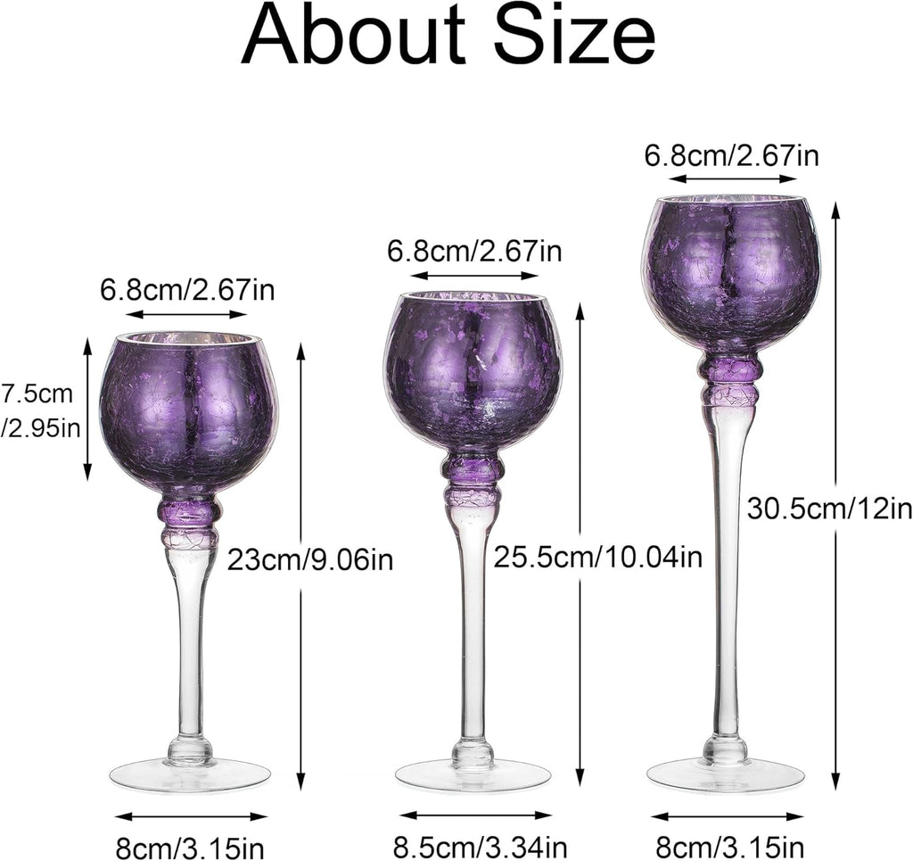 Teelichthalter Glas Teelicht Kerzenhalter - 3 Stück Quecksilberglas Kerzenständer für Tischdekoration Violett Teelichtgläser für Säule und Schwimmende Kerzen Weihnachts Wohnzimmer Deko