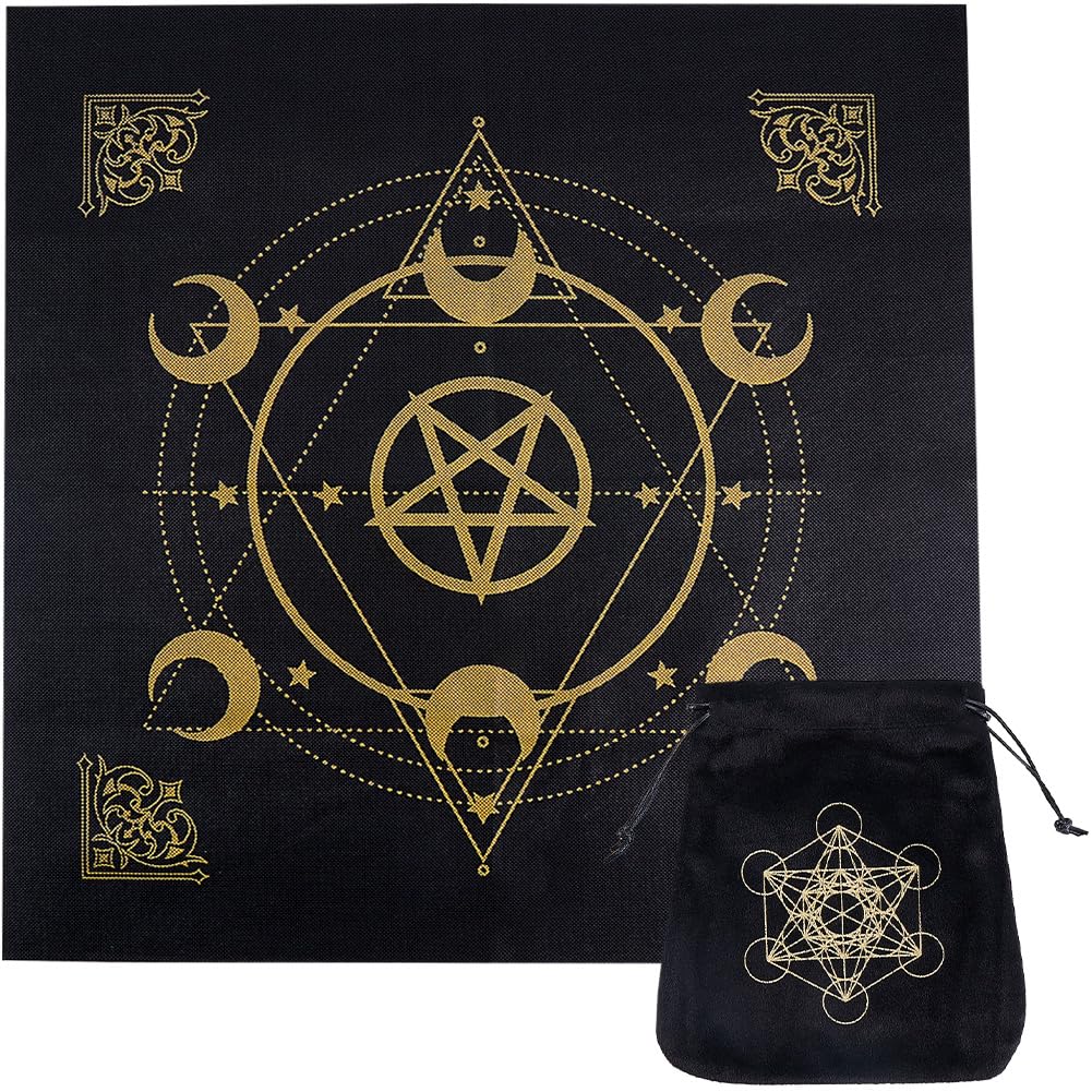CREATCABIN Altar cloth, tarot tablecloth, gothic card bag, square tablecloth, divination, velvet with tarot bag set with drawstring, tarot card lover gift for women, Christmas, birthday