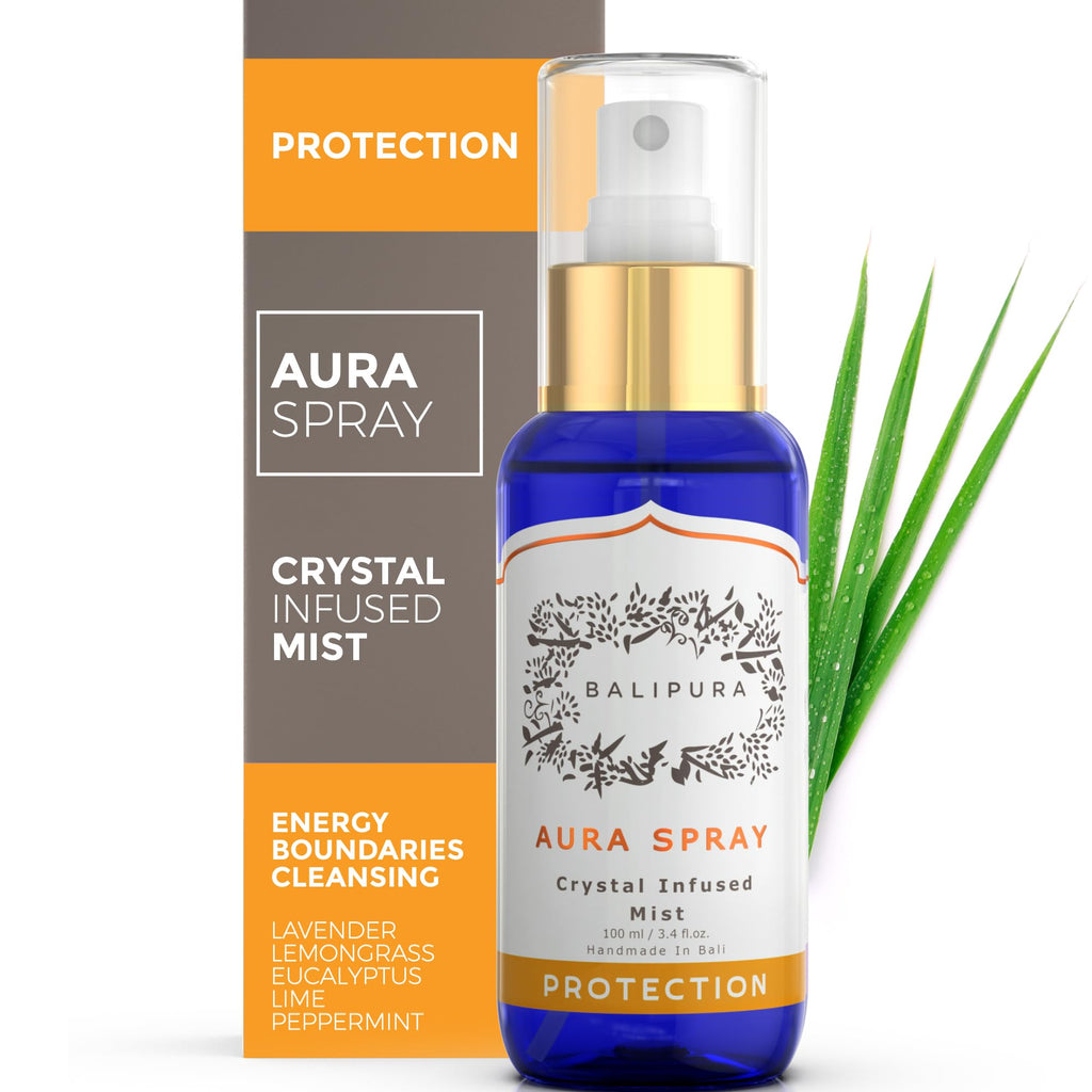 BALIPURA - Aura Healing Spray Mist - Enriched with Healing Crystals and Organic Essential Oils - Gift Set with Canvas Bag 4 x 30ml