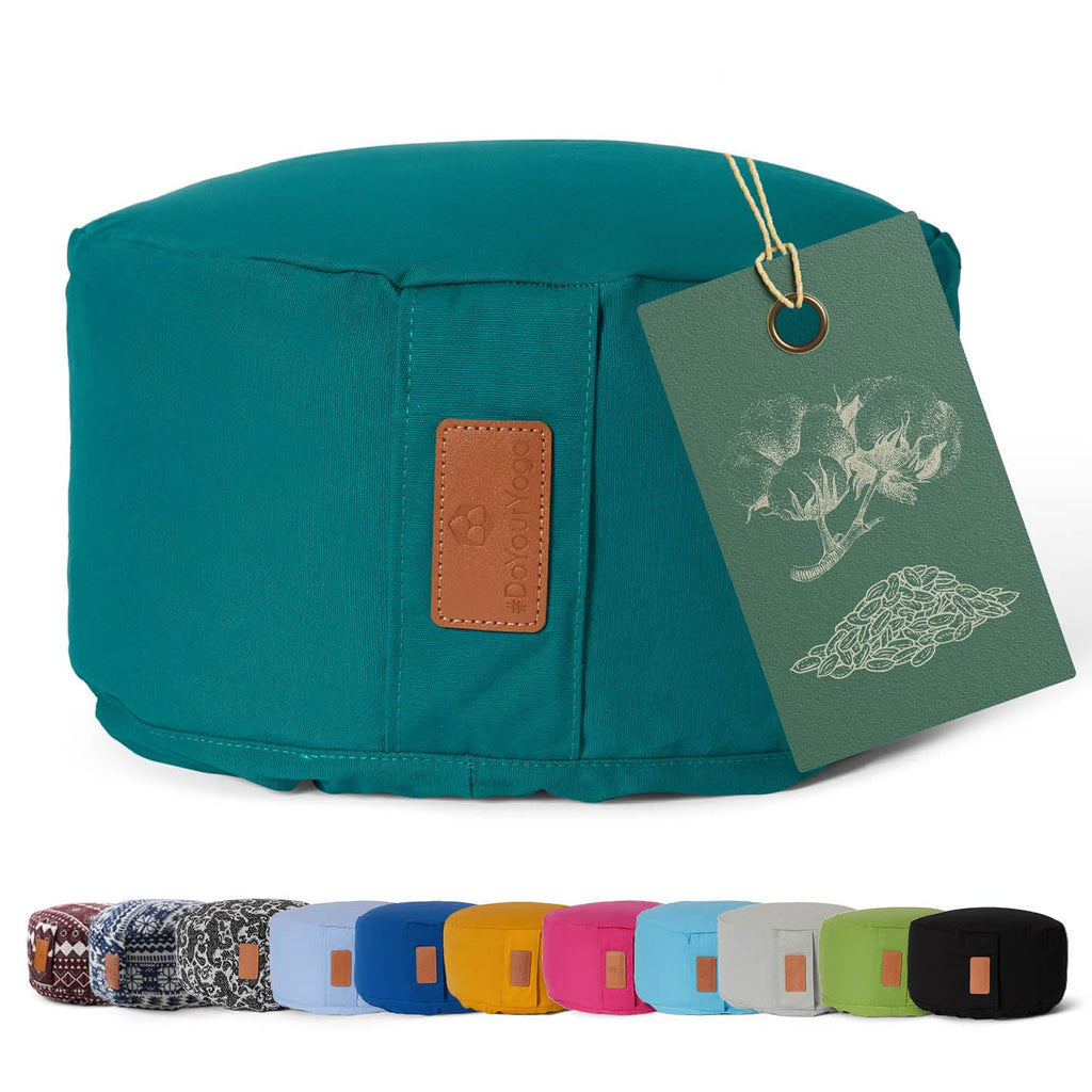 rundes Yogabolster 30cm x 15cm | Waschbarer Bezug |gefüllt mit Bio-Dinkelspelz (KBA) oder Bio-Buchweizenschalen (KBA) | Yoga Kissen für Yin Yoga & Meditation