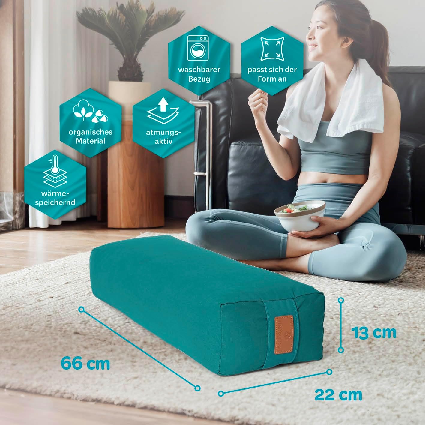 #DoYourYoga Yogabolster »Paravati« 67cm x 13cm | Gefüllt mit Bio-Dinkelspelz (KBA) oder Bio-Buchweizenschalen (KBA) | Yogakissen mit waschbarem Bezug | Sitzkissen & Zafukissen für Yin Yoga