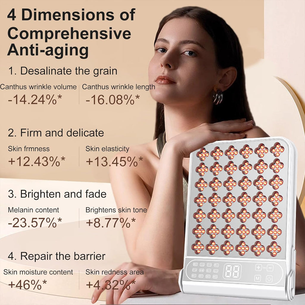 Infrarotlampe Rotlichtlampe, 4 Wellenlängen Rotlichtlampen mit Timer, 210 LEDs Rotes Licht-Lampe,12 Modi, Infrarotlichtlampe Für Gesicht und Körper (Lampe erzeugt keine Wärme)