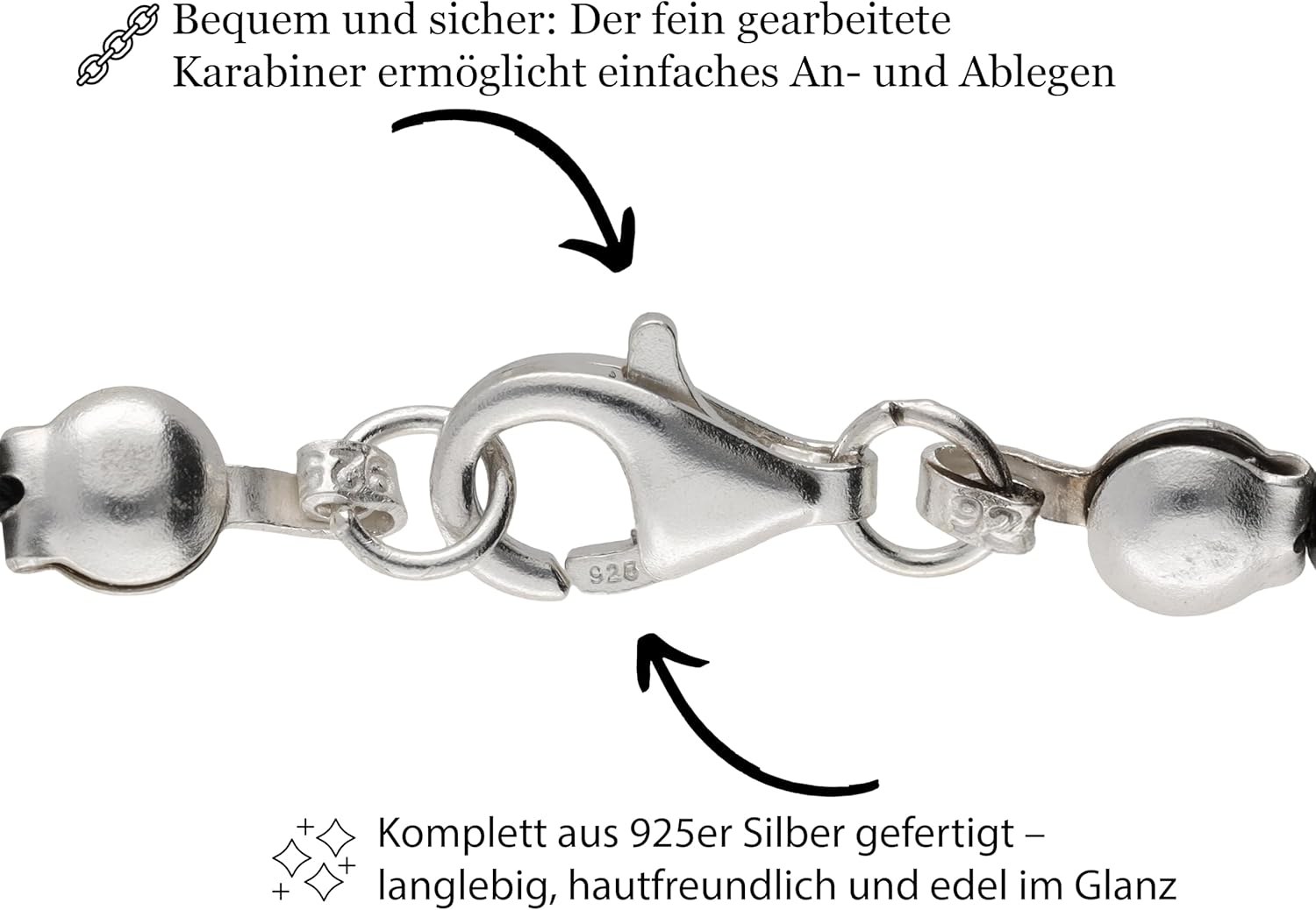 Lebensquelle Plus Edelstein Kugelkette + 925 Silber Verschluss | Ø 4mm Kugeln Karabinerverschluss 45cm lang | Hochwertige Kette