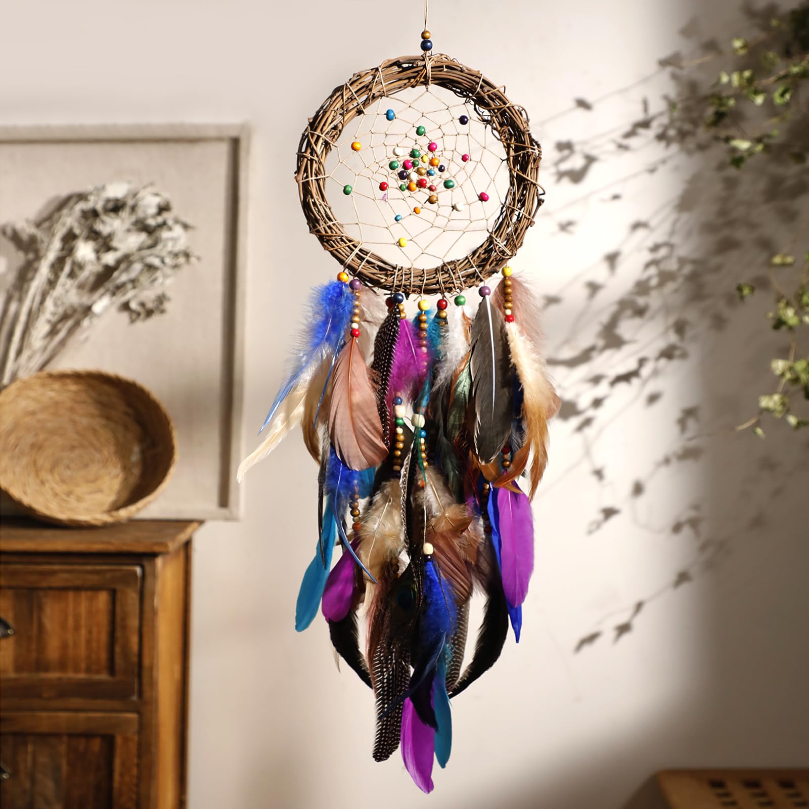 Artilady Dream Catcher Rattan Wall Decor Boho Goose Feather Native American