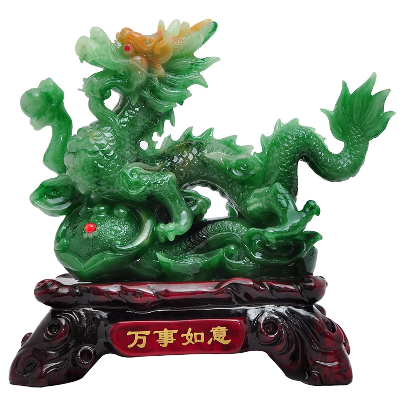 Uziqueif Feng Shui Geld Glück Glücklicher Vermögen Reichtum Chinesische Drache Statue Münze Home Büro Dekoration Tischtischornamente Gute Glücksgeschenke, Harz,Gold,33 * 17 * 31cm