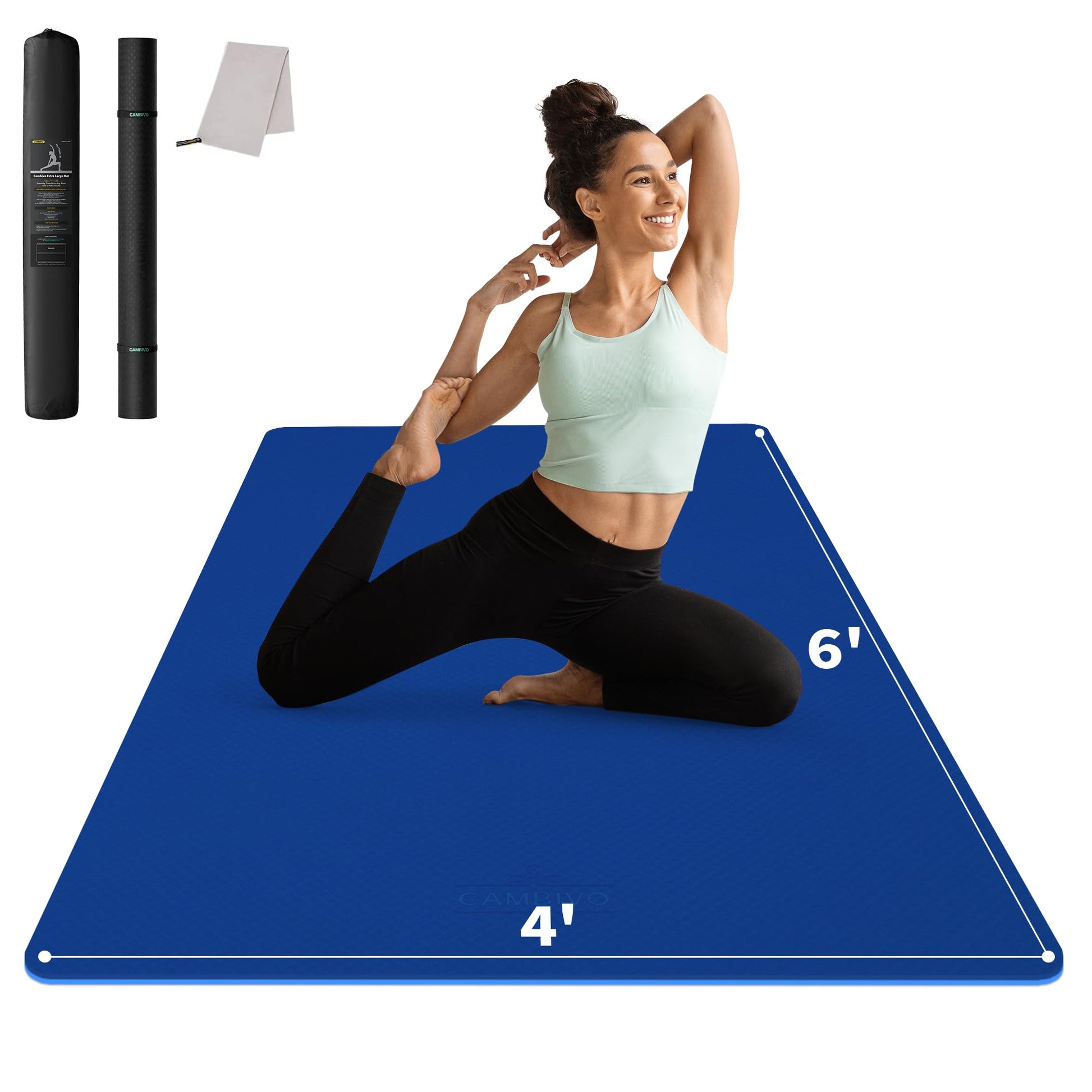 CAMBIVO Yogamatte XXL, Yoga Matte 183cm x 122cm Groß，6/8/10/12mm Extra-DickE Fitnessmatte, Breite Sportmatte Rutschfest, TPE Pilatesmatte Gymnastikmatte mit Handtuch