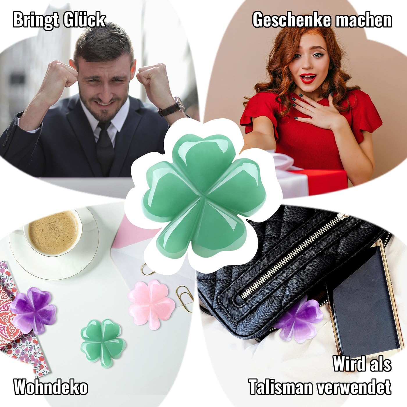 Lucky Charm Gift Four Leaf Clover Lucky Charm Exam Green Aventurine Healing Stones Crystals Gemstones Operation Anti-Stress Protection Symbol Lucky Clover Gift