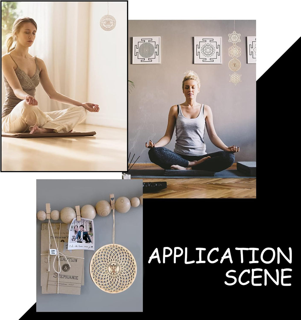 CHGCRAFT 6 Sets 6 Stil 3,96 Zoll Heilige Geometrie Wandkunst Set Meditation Chakra Holz Wandskulptur Blume des Lebens Mandala Holz Kristallgitterplatte Für Yoga Meditationsraum Heimdekoration