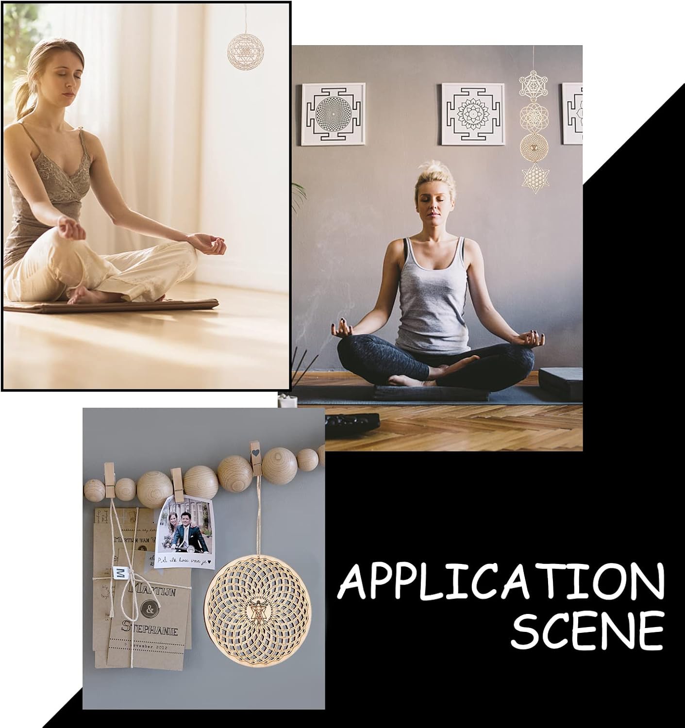 CHGCRAFT 6 Sets 6 Stil 3,96 Zoll Heilige Geometrie Wandkunst Set Meditation Chakra Holz Wandskulptur Blume des Lebens Mandala Holz Kristallgitterplatte Für Yoga Meditationsraum Heimdekoration