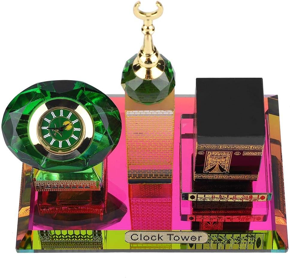 Oumefar Muslim Kaaba Clock, Tower Islamic Model Buddhist Mosque Miniature Model for Car Ornament Home Office Table Decoration Home Kitchen Décor Products Accents Collectible Vehicles Handmade with