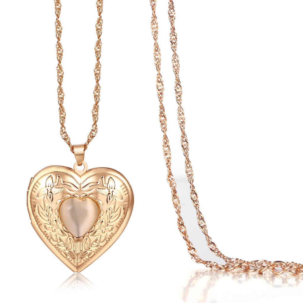 Cupimatch Heart Locket for Opening: Chain with Heart Necklace Pictures Photo Pendant Women's Amulet Necklace Stainless Steel Hinged with 45 cm Chain