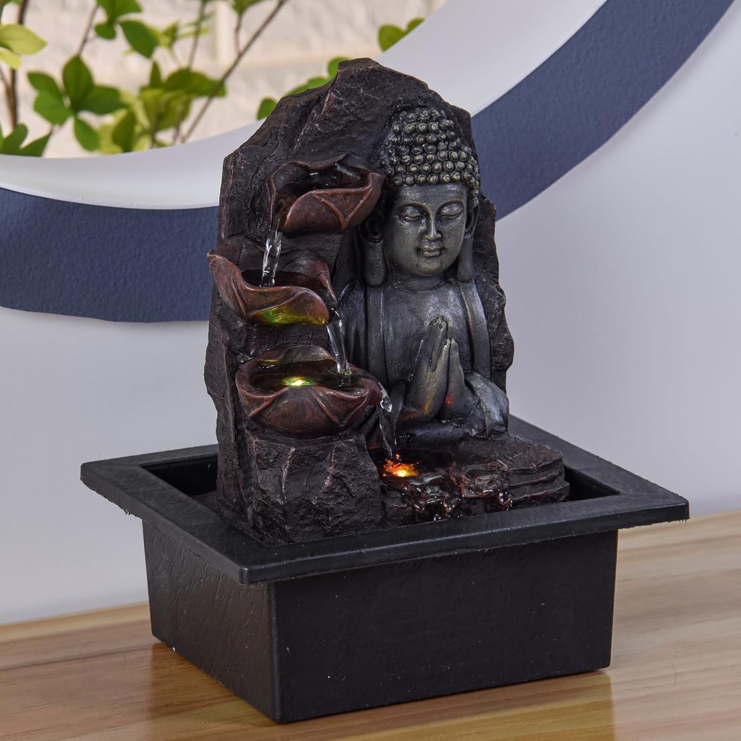 Zen'Light Spirituality Buddha Fountain, Polyresin, Dark Brown, 21 x 21 x 26 cm