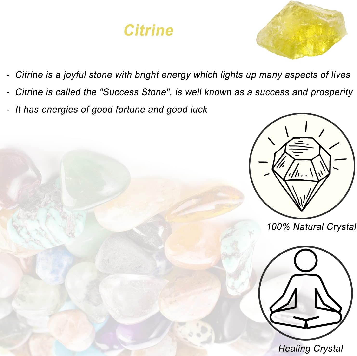 Citrine Raw Crystals, Large 1.25-2.0 Inch Healing Crystals, Natural Raw Stones, Crystal for Drumming, Cabbing, Fountain Rocks, Decoration, Polishing, Wire Wrapping, Wicca and Reiki
