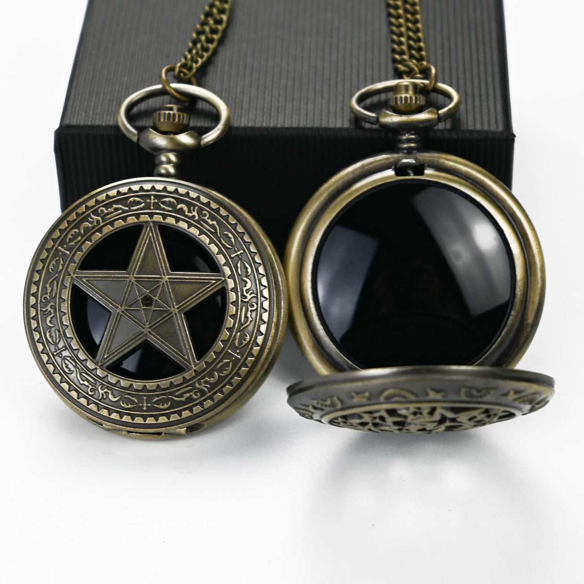 Black Obsidian Scrying Mirror, Obsidian Feng Shui Mirror, Witches Mirror Presents, Witchcraft kit Divination Tools (Pocket Watch-4)