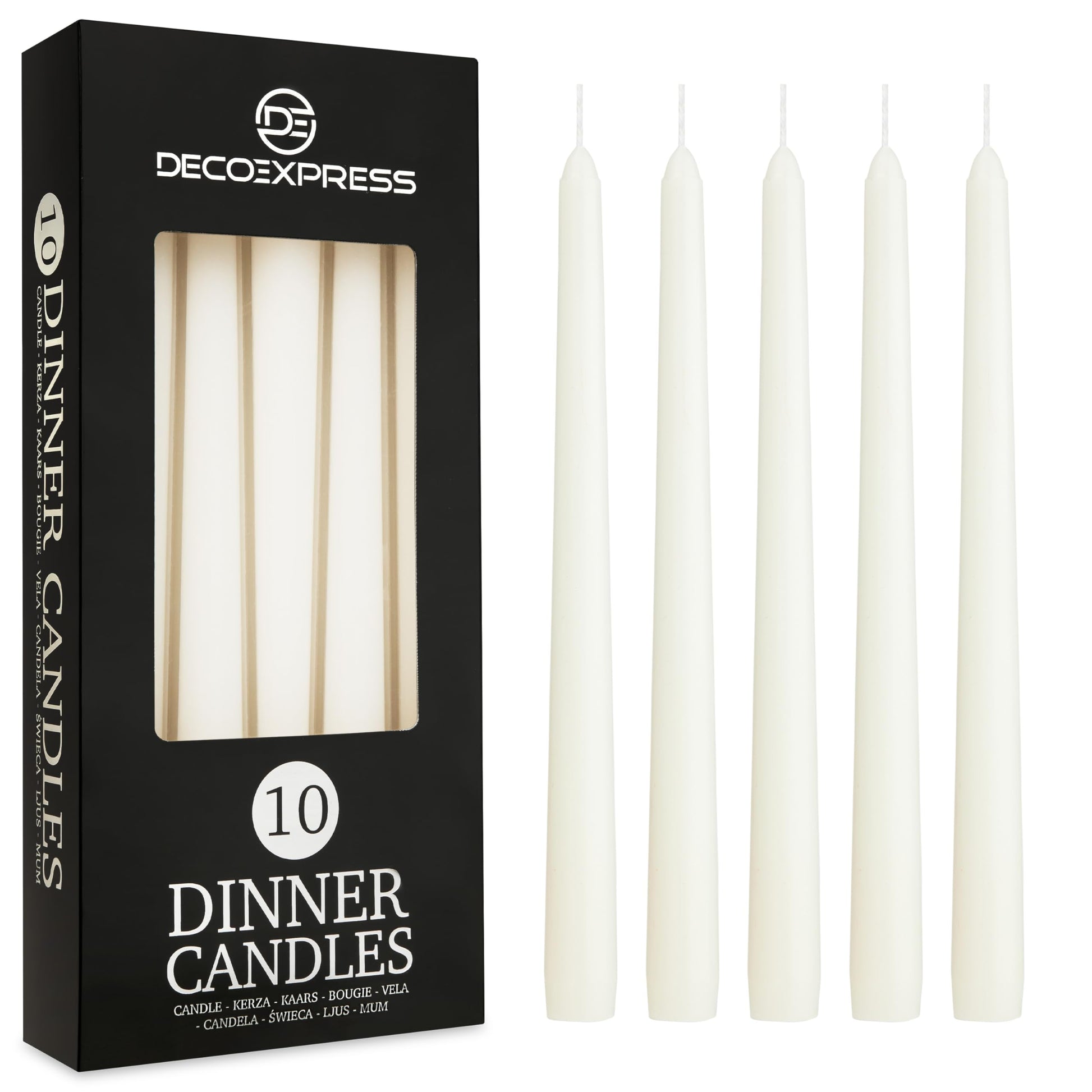 DECO EXPRESS Taper Candles Set of 6, 10, 15 or 50, Long Burning Time up to 8 Hours, Odourless (Silver, Set of 15)