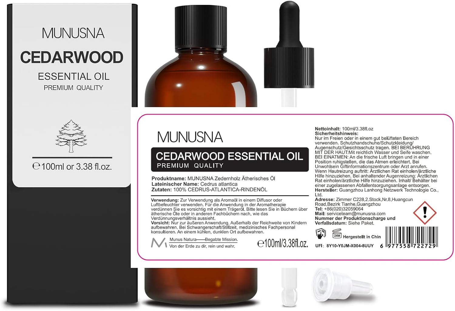 Zedernholzöl 100ML, MUNUSNA Ätherisches Öl Zedernholz Reines Natürlichs, Ätherische Öle Zeder für Glattes Haar, Duftöl Zedernöl für Diffuser, Seife, Kerzen, Cedarwood Oil