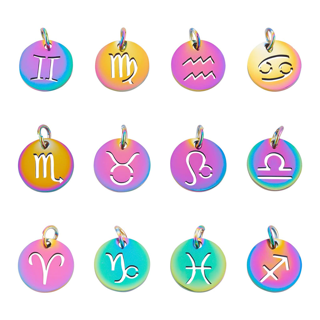 UNICRAFTALE Edelstahl 12 Sternbilder Charm Sternzeichen Anhänger Charms Flach Rund Sternbild Anhänger Für DIY Schmuck Armbänder Halskette Herstellung