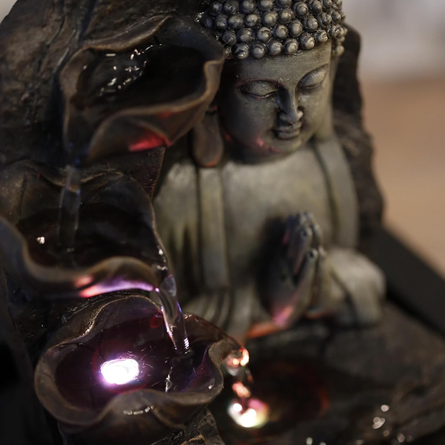 Zen'Light Spirituality Buddha Fountain, Polyresin, Dark Brown, 21 x 21 x 26 cm