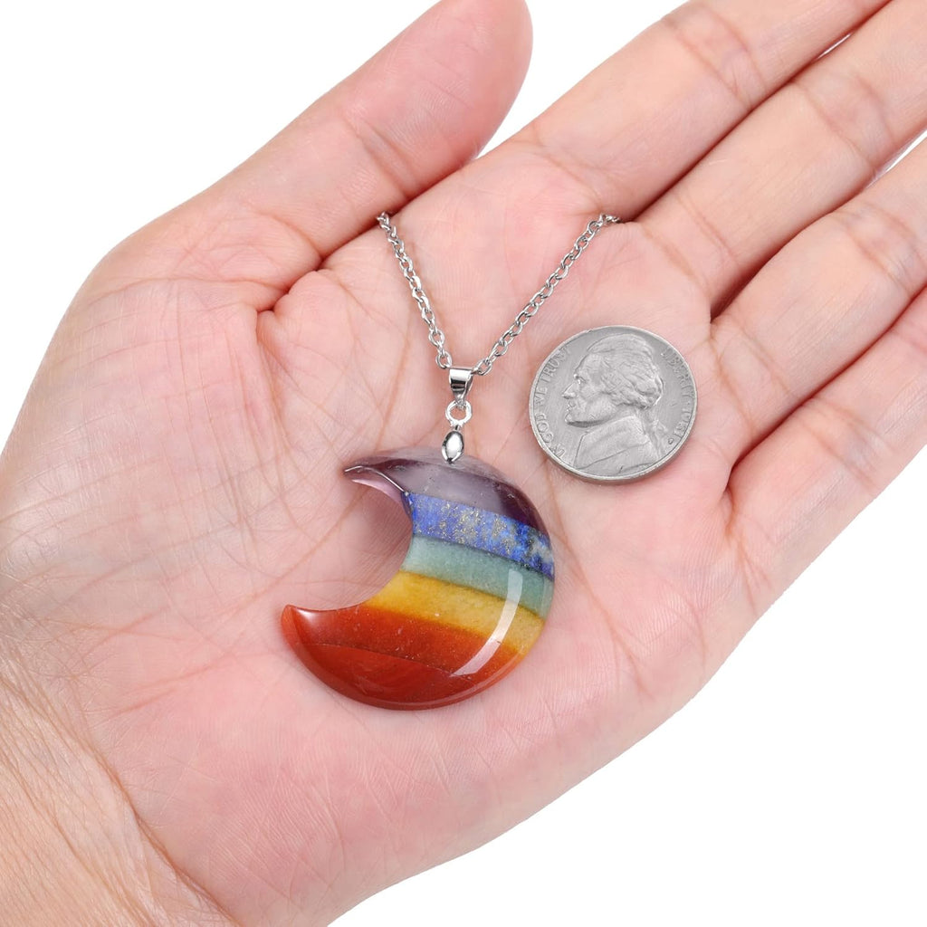 JSDDE 7 Chakra Anhänger Halskette Heilstein Mond Anhänger Kette Amulett Anhänger Reiki Glücksbringer Schmuck