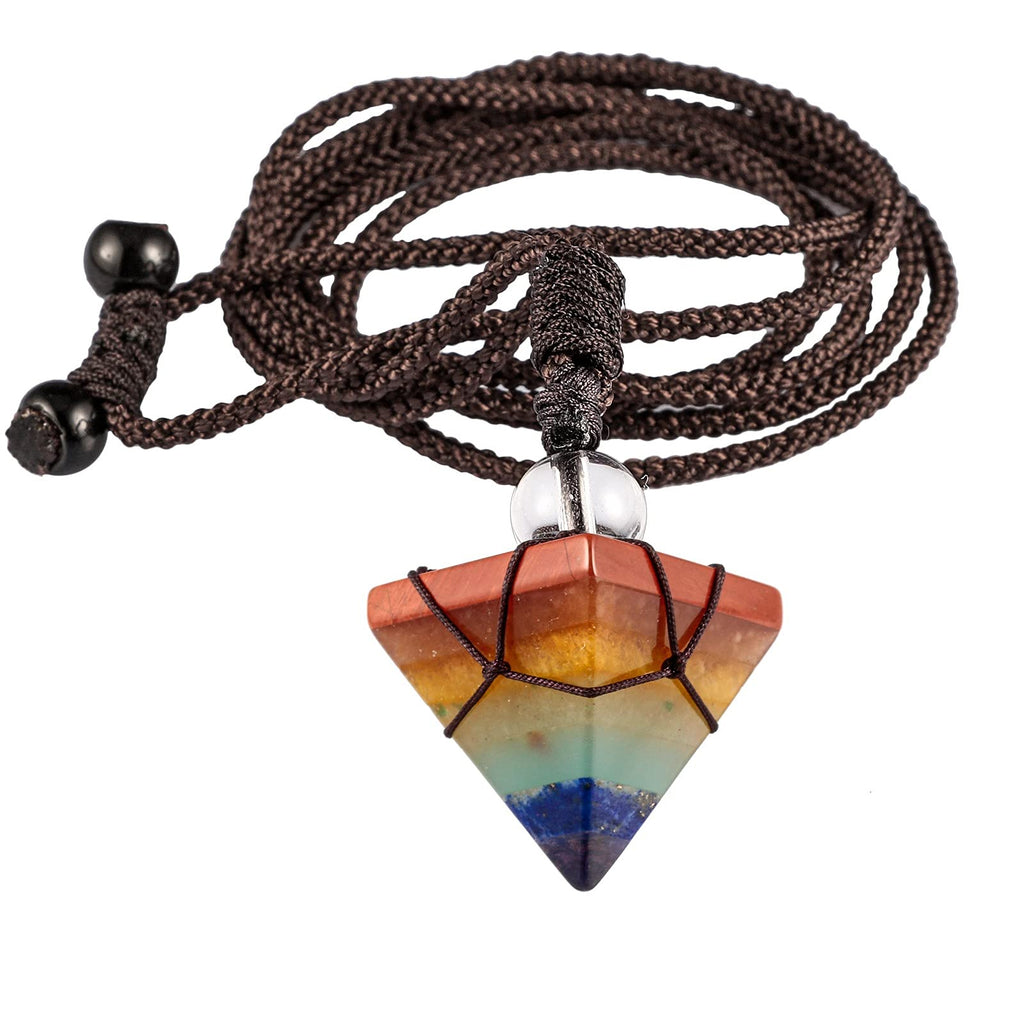 KYEYGWO Stein Pyramide Anhänger für Damen und Herren, Kristall Quarz Spitze Heilung Halskette mit Einstellbare Nylonseil, Reiki Edelstein Pendel Kette Mode Schmuck für Amulett Glücksbringer