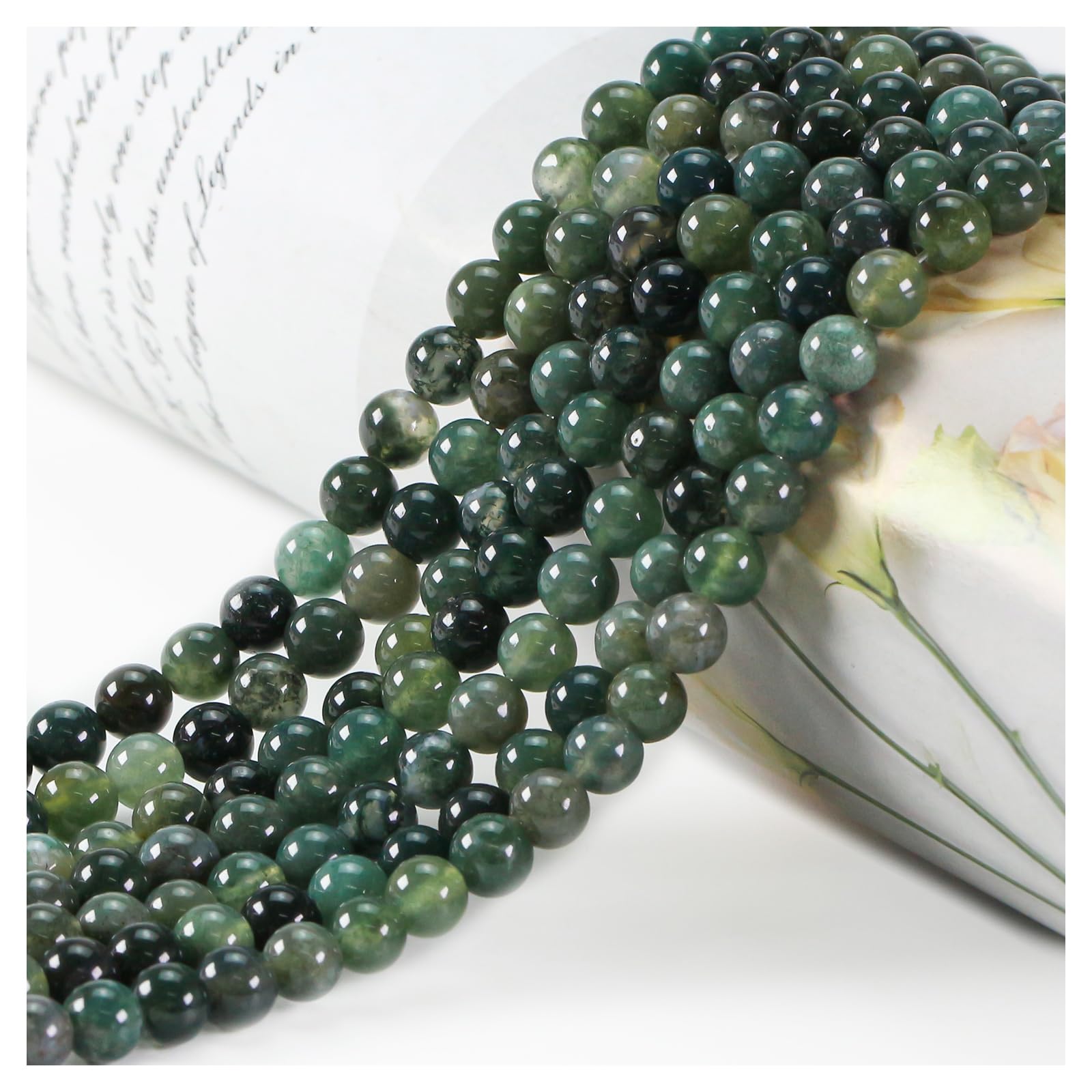 Natural Stone Beads, Gemstone Beads, 45 Pieces, 8 mm, Natural Stone, Unakite Gemstone Beads, Polished Round Gemstones for Threading, Gemstones, Stone Beads for Bracelets, Necklaces, DIY Jewellery,