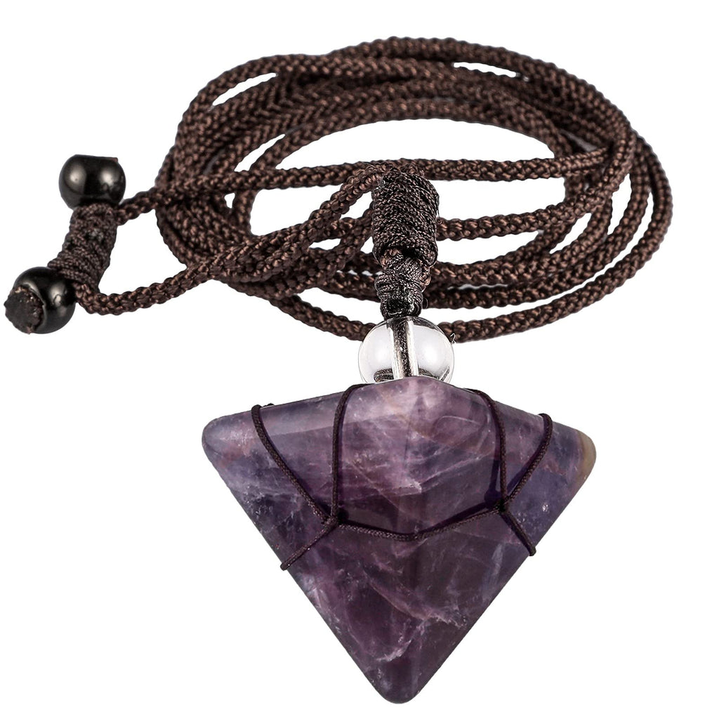 KYEYGWO Stein Pyramide Anhänger für Damen und Herren, Kristall Quarz Spitze Heilung Halskette mit Einstellbare Nylonseil, Reiki Edelstein Pendel Kette Mode Schmuck für Amulett Glücksbringer