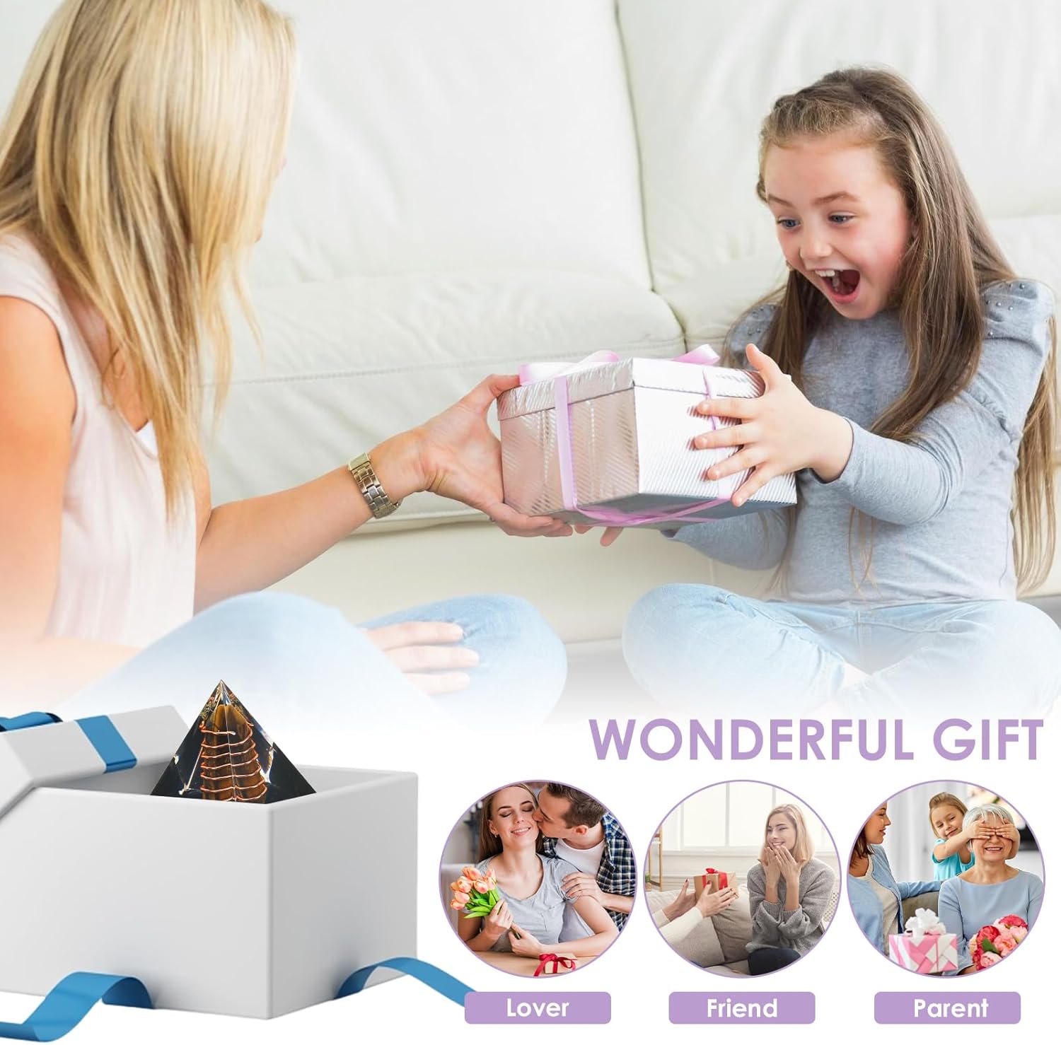 IXTIX Orgonit Pyramide Reiki Healing Natürliche Kristall, Heilkristalle für Wahrsagungsmeditation Yoga Gleichgewicht 6 * 6CM, Glückssteine für 12 Sternzeichen (Citrin)
