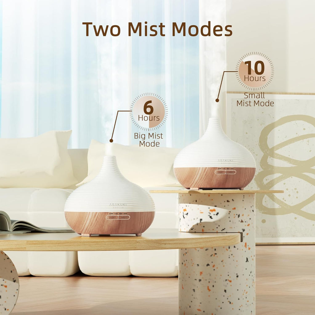 Asakuki Aroma Diffuser for Fragrance Oils, 300 ml Premium Ultrasonic Humidifier for Aromatherapy Oils with 7-Colour LED Light, BPA-Free for Bedroom, Office, Spa