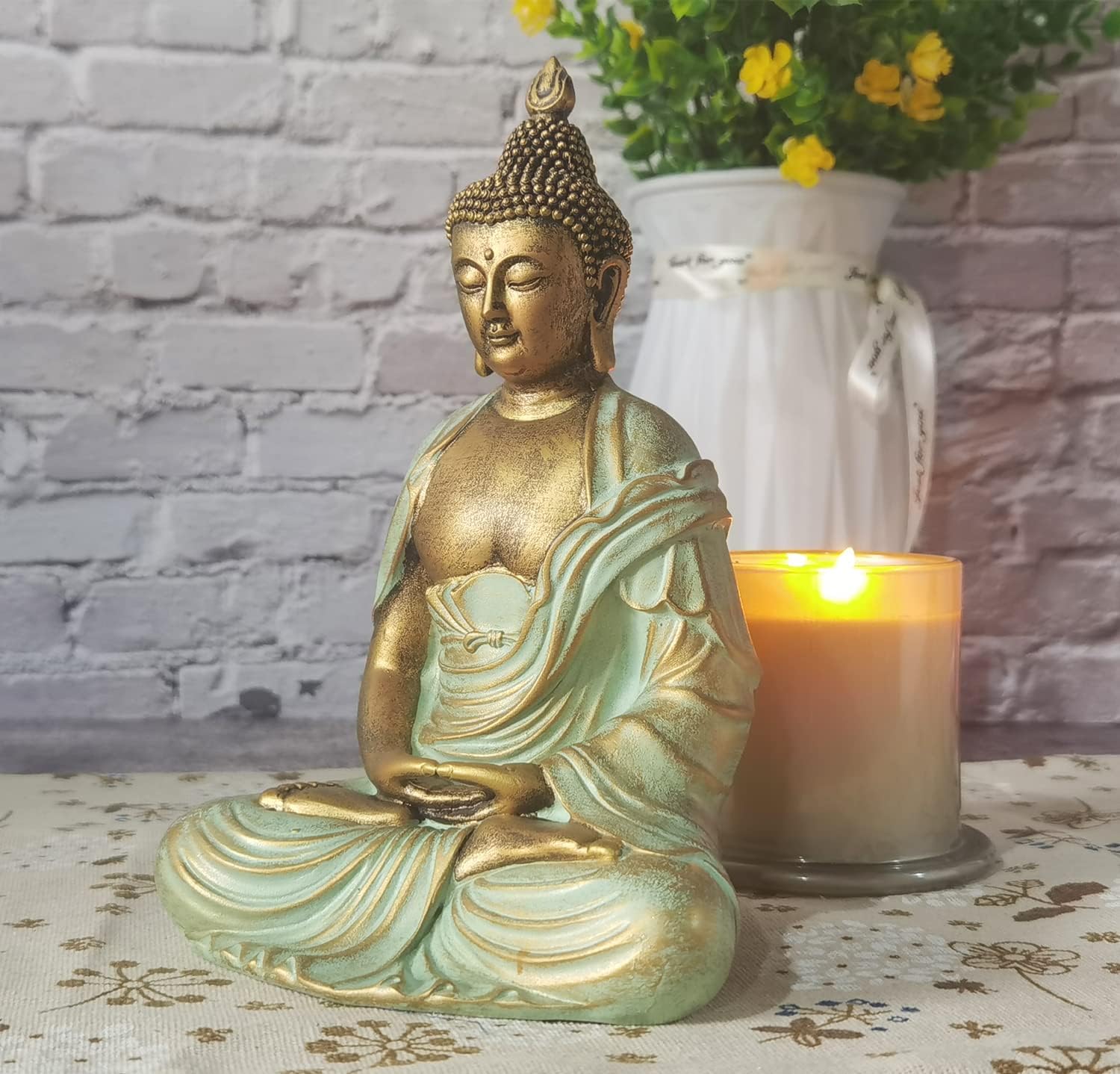 7.5" Gold Buddha Statue for Home Decor - Serene Meditation Decor, Zen-Inspired Buddha Sculpture with Blessing Services Included