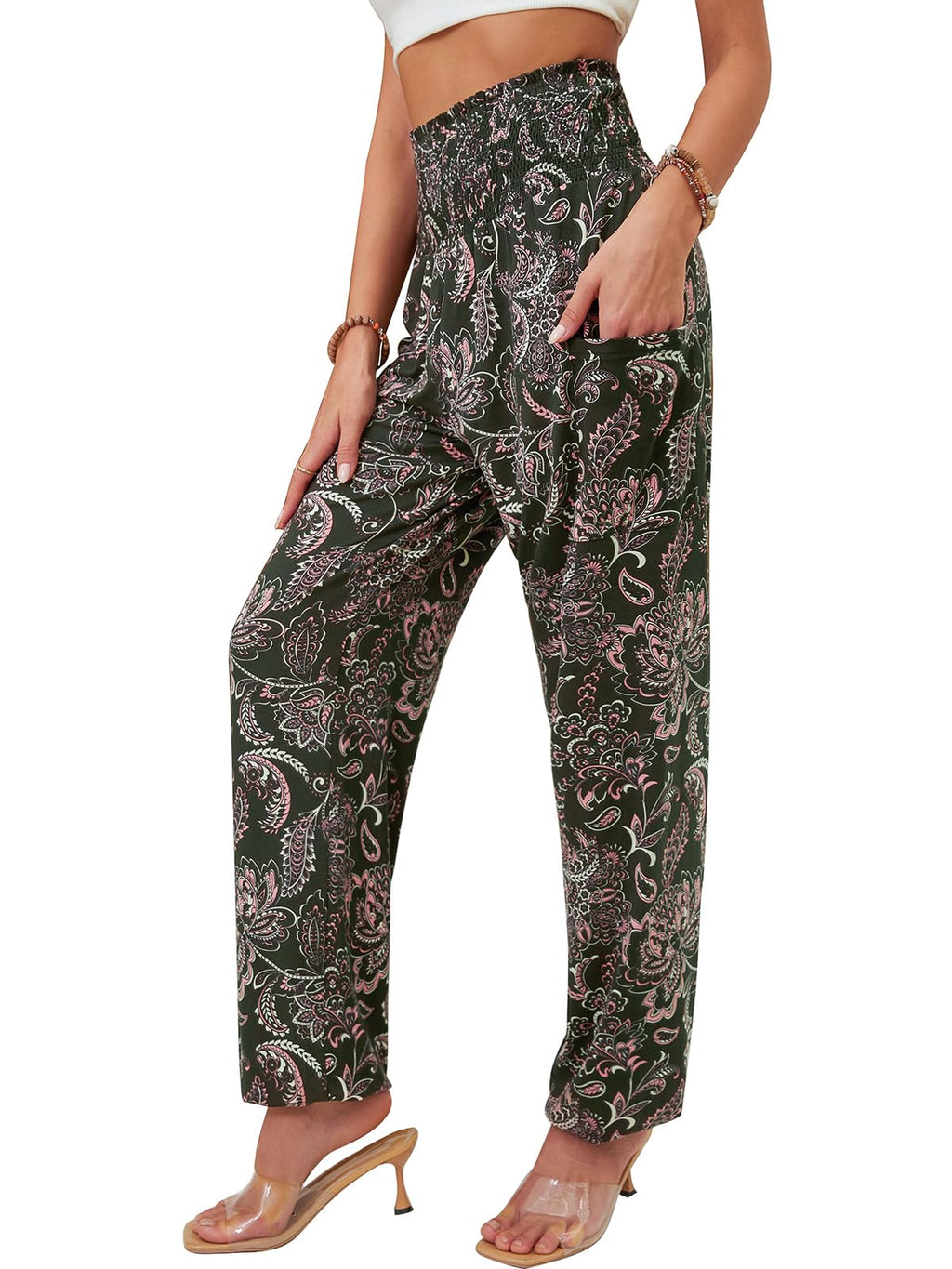 QIANXIZHAN Women's Harem Pants, High Waist Yoga Boho Trousers with Pockets