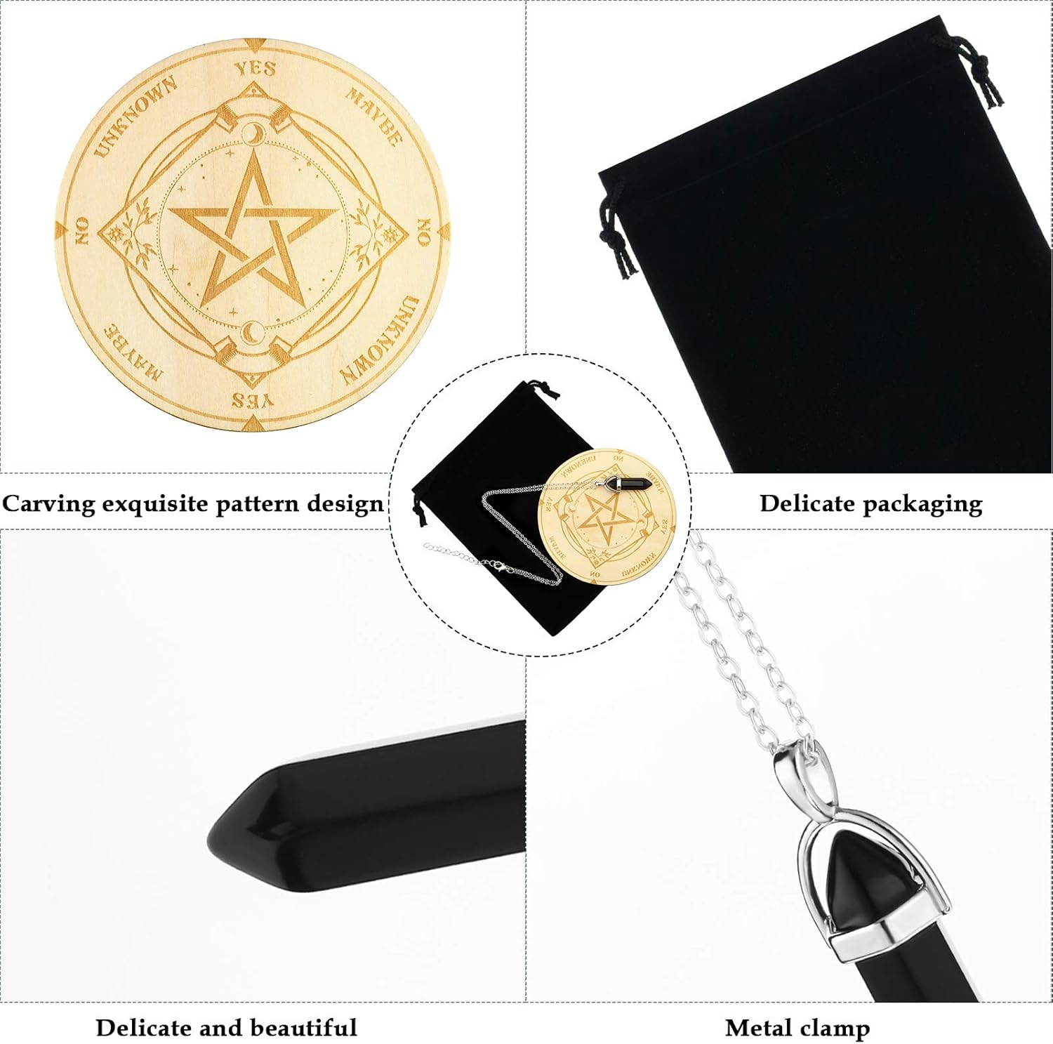Stern Pendel Brett Wünschelrute Wahrsagen Metaphysische Message Board Holz Brett mit Kristall Wünschelrute Pendel Halskette Hexerei Wicca Altar Supplie Kit