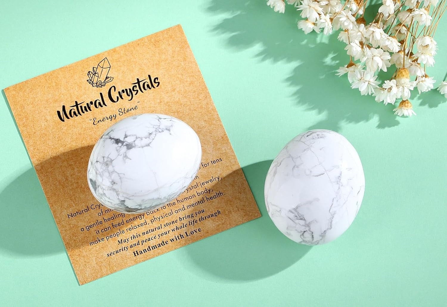 QINJIEJIE White Howlite Stones Natural Gemstone Large Crystals Polished Stone White Howlite 2 Pieces Crystal Stone Tumbled Stones Worry Stone Reiki Meditation
