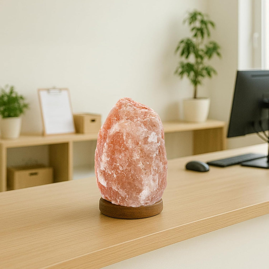 Fisura - Salt Range Pakistan Lamp. Weight from 2 to 3 kg, with Wooden Base, Cable and 15W Bulb. Relaxing Lamp for Desk and Bedside. Original Gift, Pink