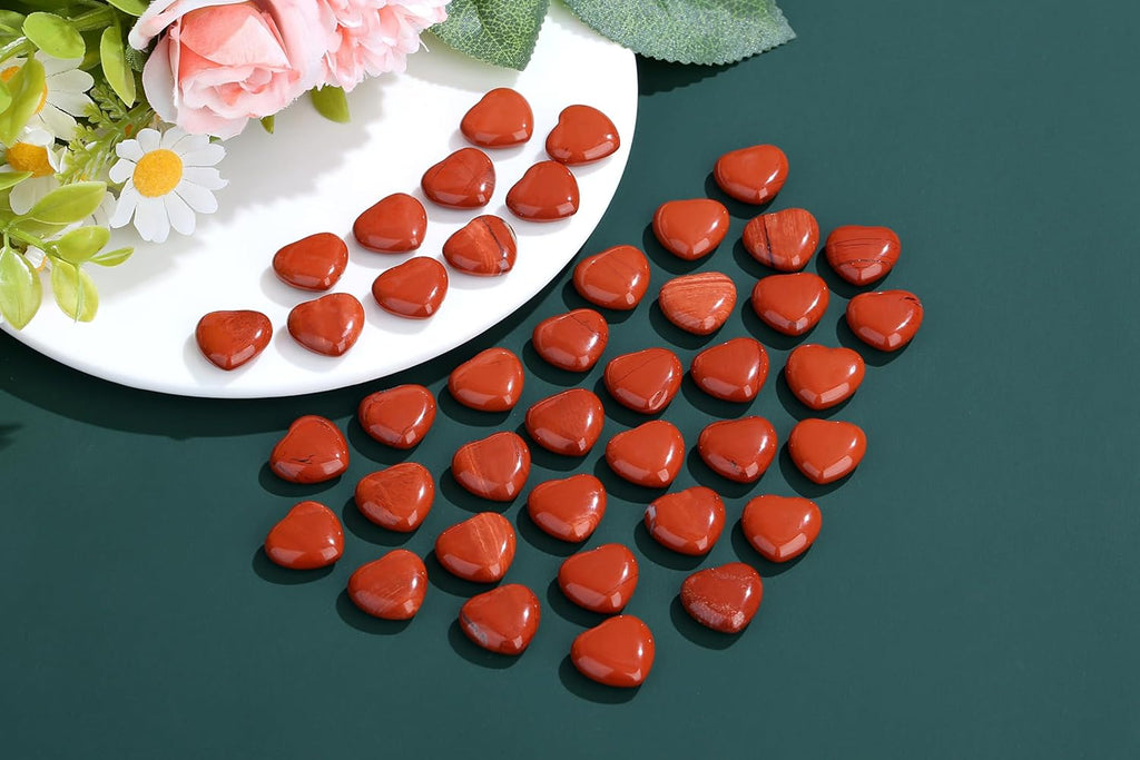 QINJIEJIE Pack of 20 Red Jasper Heart Crystals Valentine's Day Hearts Gift Crystal Anniversary Gift Love Heart Stone Reiki Crystals for Meditation 0.6 Inches