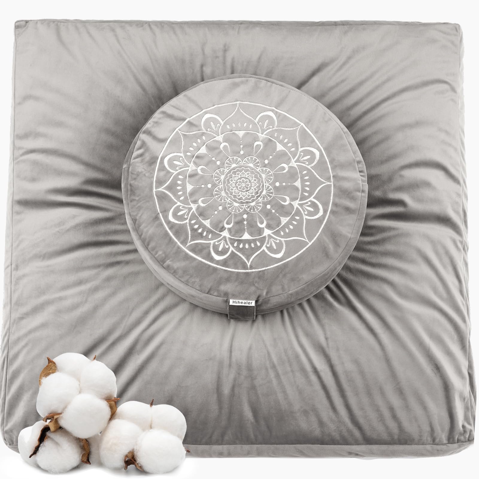 Hihealer Meditation Cushion, Traditional Tibetan Meditation Pillow Velvet Cover - Large Floor Cushion Seating for Adults - Yoga Buckwheat Bolster for Women、Moms