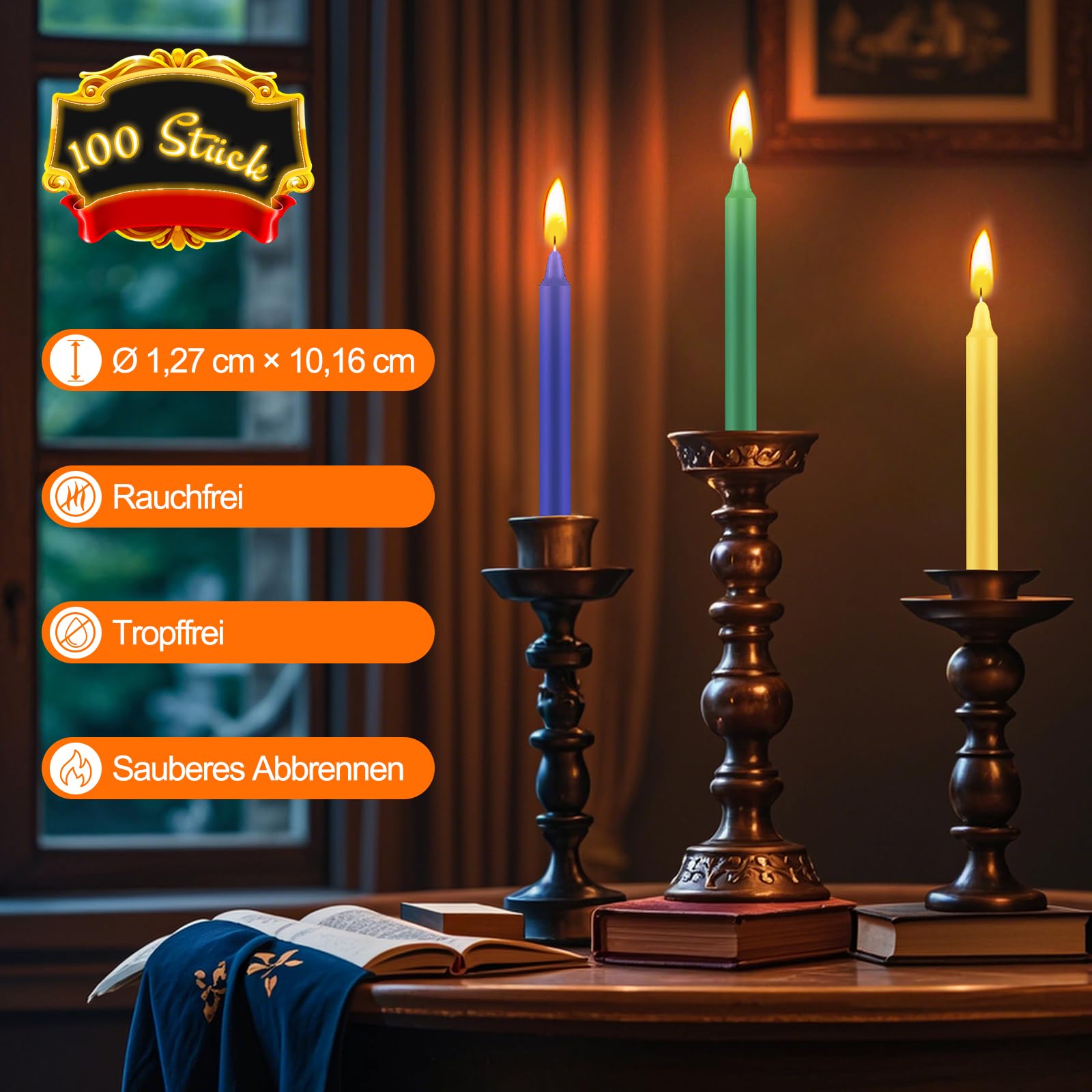 Tobeape Taper Candles Colourful, Pack of 24 Small Candles (10 cm High), Drip-Free Taper Candles, Birthday Candles, Thin Taper Candles Short for Birthday Train Witchcraft Wicca Altar Rituals Chime
