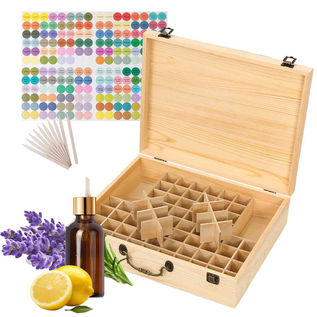 80 Löcher Ätherisches Öl Halter Regal aus Holz Aufbewahrungsbox Drehbarer Präsentationsständer Display Box Organisator, Tragbar Holz Aromatherapie Ätherische Öle Flaschen Koffer mit Deckel
