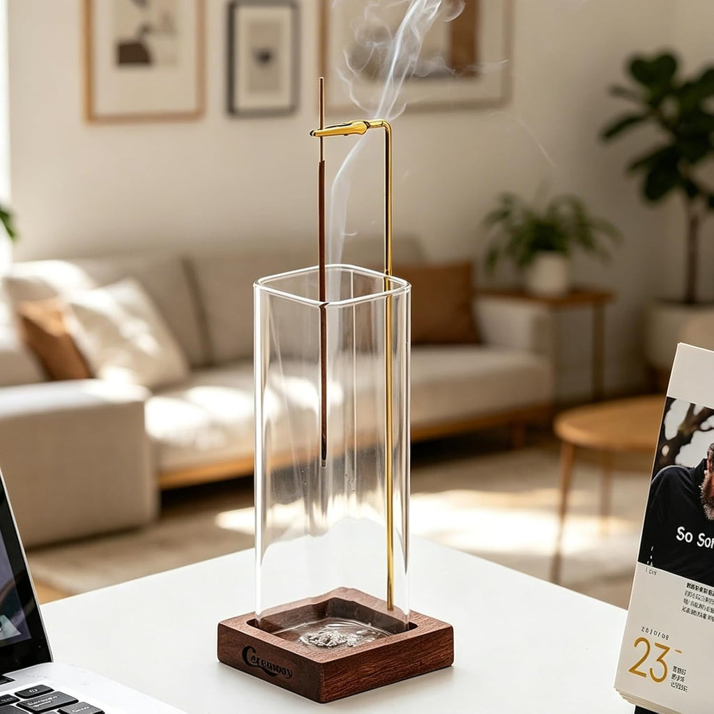 Ceremony Incense Holder,Wooden Incense Holder for Sticks with Ash Catcher | Anti-ash Incense Burner with 20 Incense Sticks and a Ash Brush for Meditation Yoga Spa Room Decor