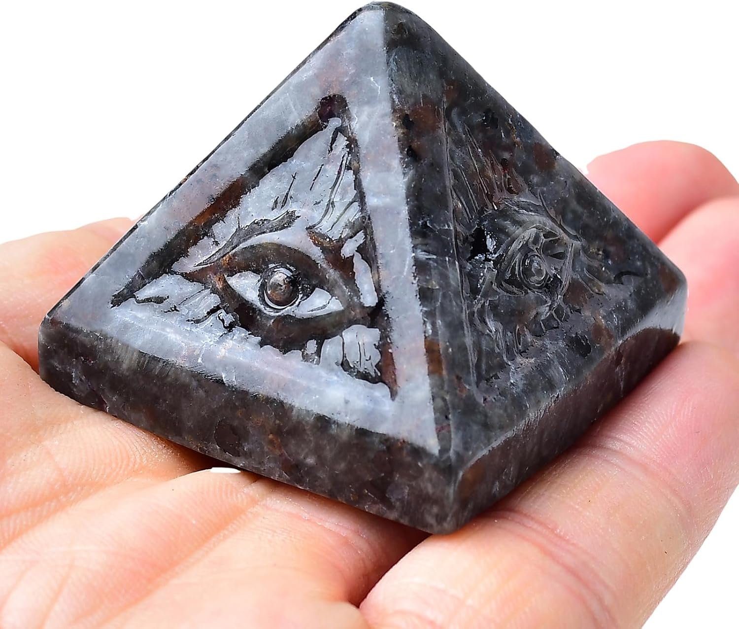 Flame Stone Evil Eye Pyramid Statue - Handmade Healing Crystal Figurine for Positive Energy, Meditation & Reiki, Natural Stone Decor, Lucky Spiritual Gift