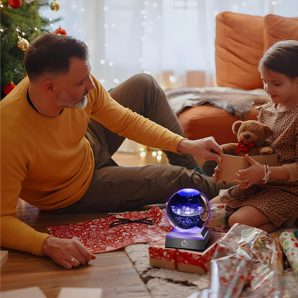 3D Sonnensystem Kristallkugel, 3D Planeten Kristallkugel, Kristallkugel Glaskugel mit 8 cm Led Bunte Nachtlicht Basis, Nachtlicht Dekolampe für Weihnachten Thanksgiving Valentinstag Geburtstag